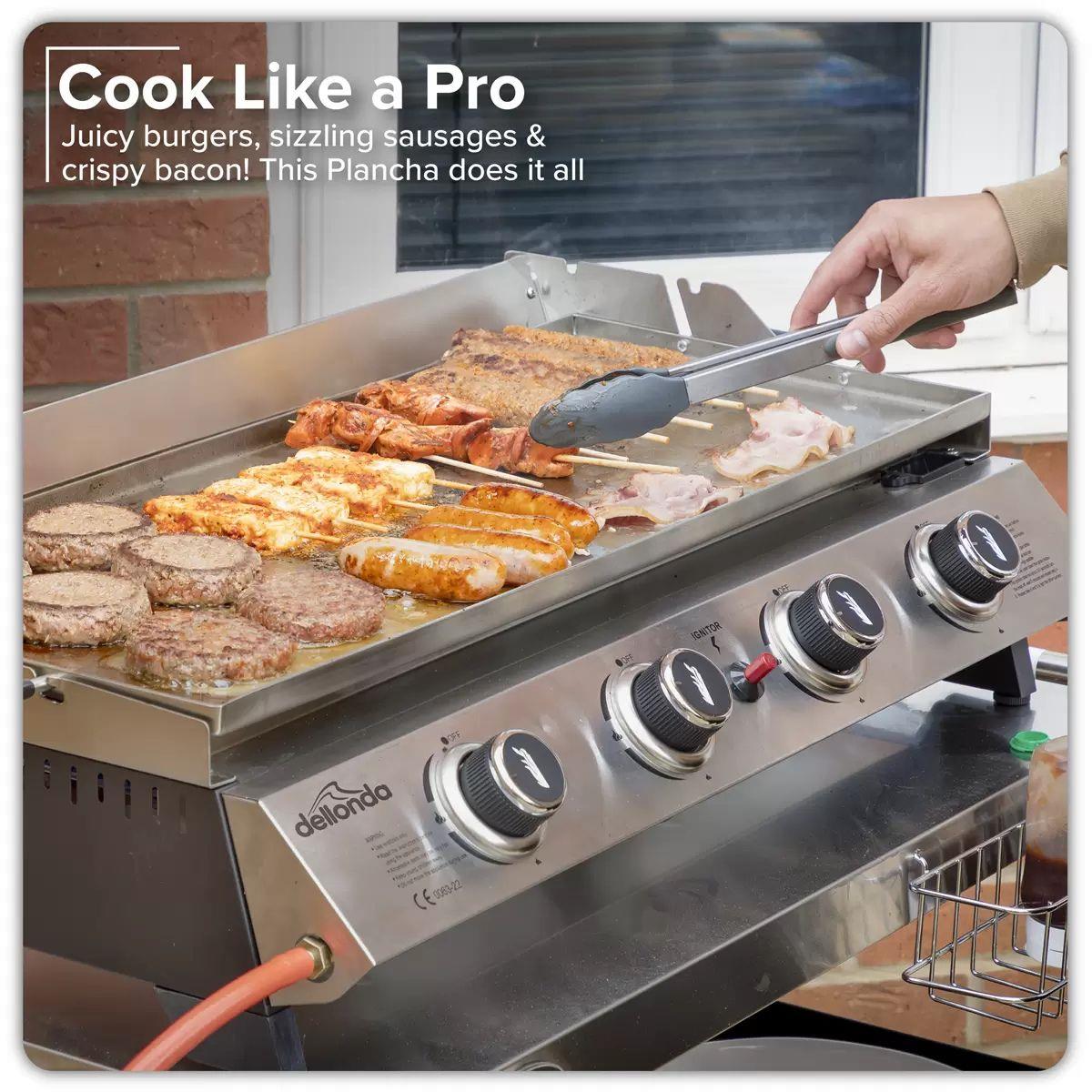 Sealey DG277 Dellonda 4 Burner Stainless Steel Portable Gas Plancha with Warming Rack 10kW