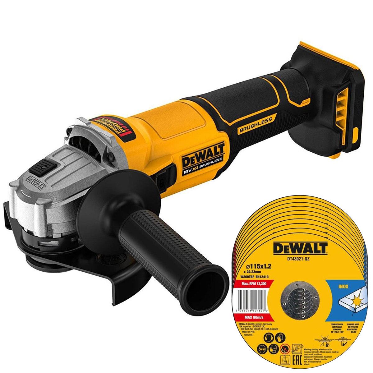 Dewalt DCG407N 18V XR Brushless 125mm Angle Grinder Body with 10 Piece Disc