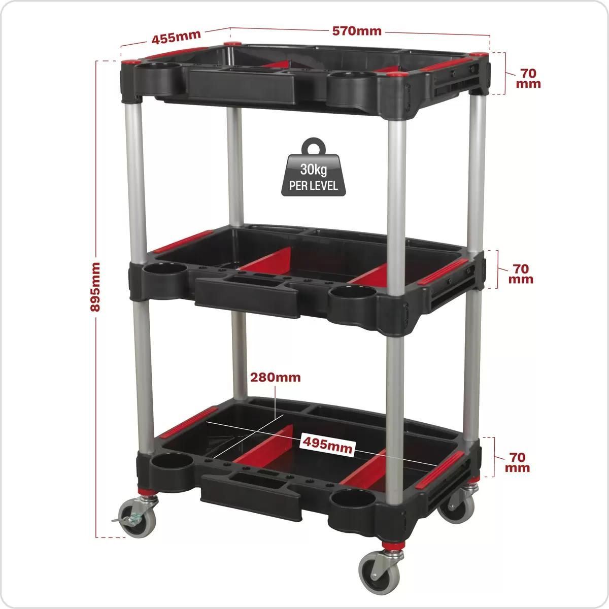 Sealey CX313 Workshop Trolley 3-Level Composite with Parts Storage