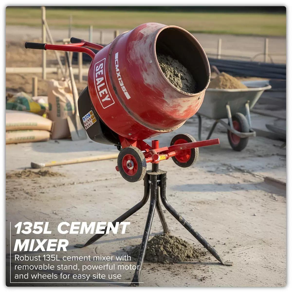 Sealey CMX135 135L Cement Mixer with Stand 230V/550W