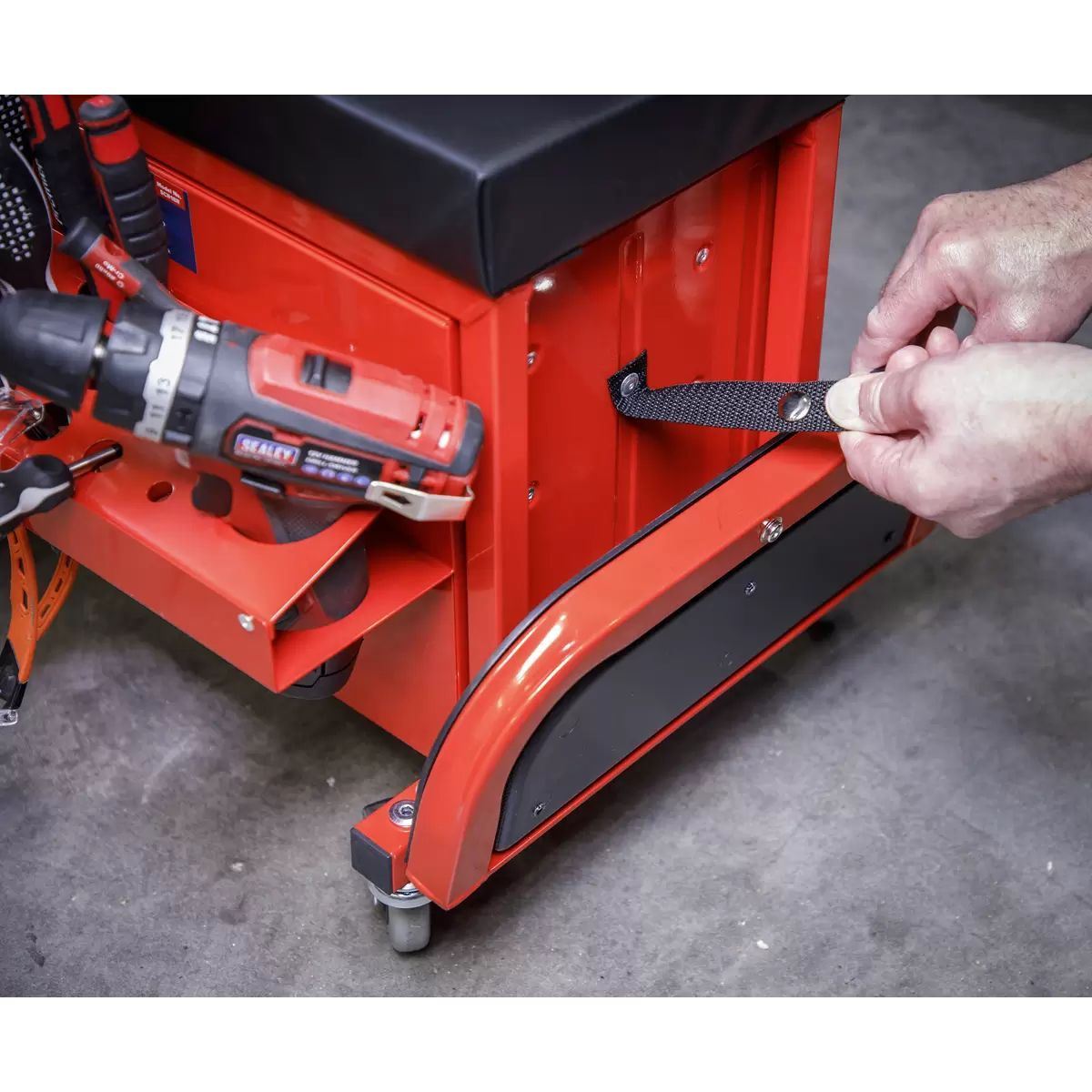 Sealey SCR18R Mechanic's Utility Seat & Toolbox - Red