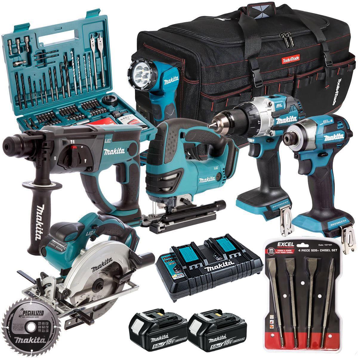 Makita 18V 6 Piece Combo Kit with 2 x 5.0Ah Battery Charger & Accessories Set T4TKIT-17233
