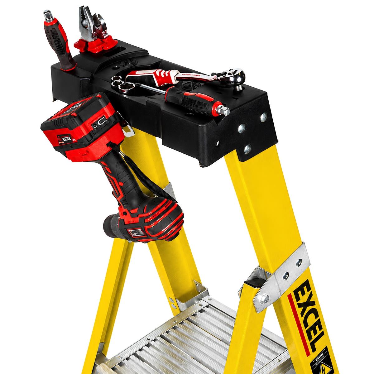 Excel Electricians Fibreglass Platform Step Ladder 4 Tread 1.57m EN131 Yellow