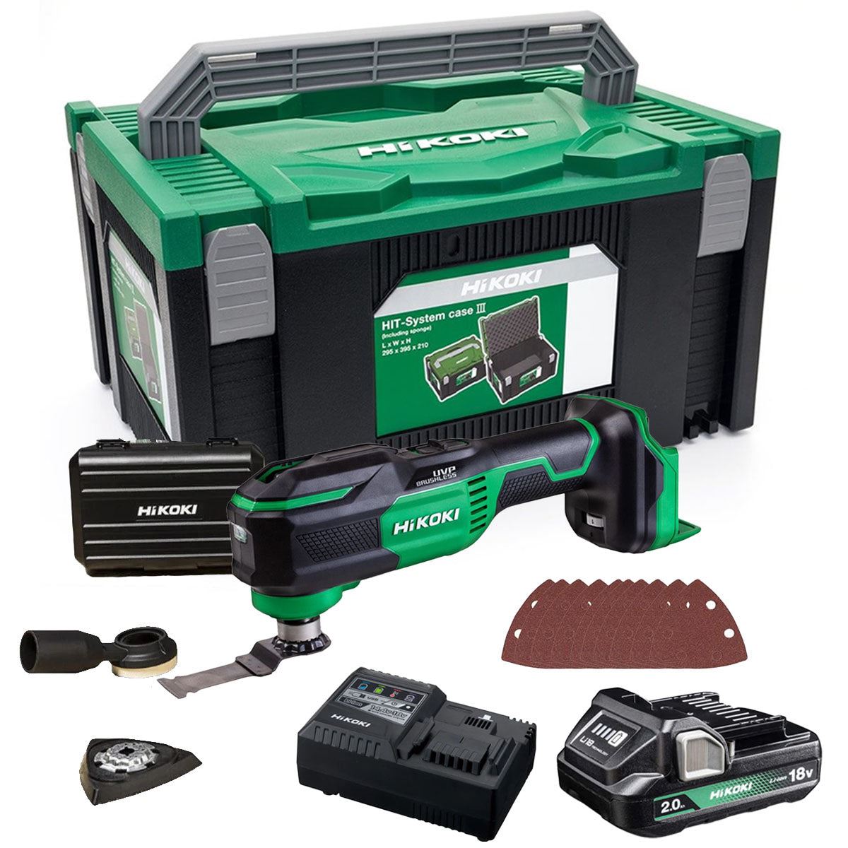 Hikoki CV18DAW2Z 18V Brushless Multi Tool with 1 x 2.0Ah Battery Charger & Case