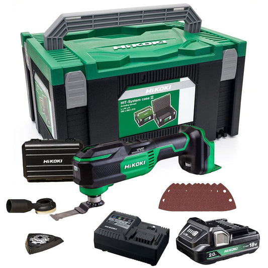 Hikoki CV18DAW2Z 18V Brushless Multi Tool with 1 x 2.0Ah Battery Charger & Case