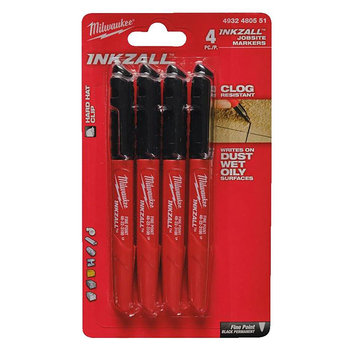Milwaukee INKZALL Markers Black 4 Pieces Set 4932480551