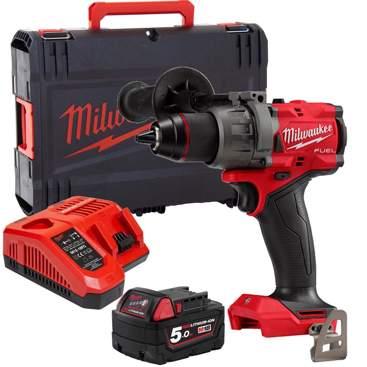 Milwaukee M18FPD3-0X 18V Fuel Brushless Combi Drill with 1 x 5.0Ah Battery Charger & Case