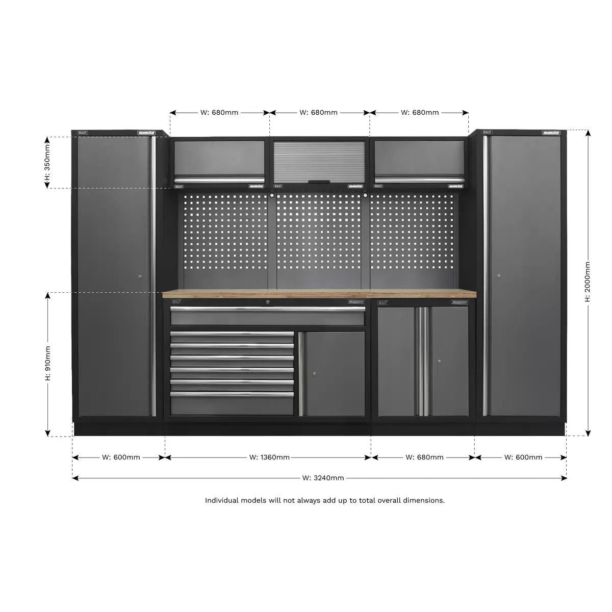 Sealey APMSSTACK13W Superline Pro 3.24m Storage System Pressed Wood Worktop
