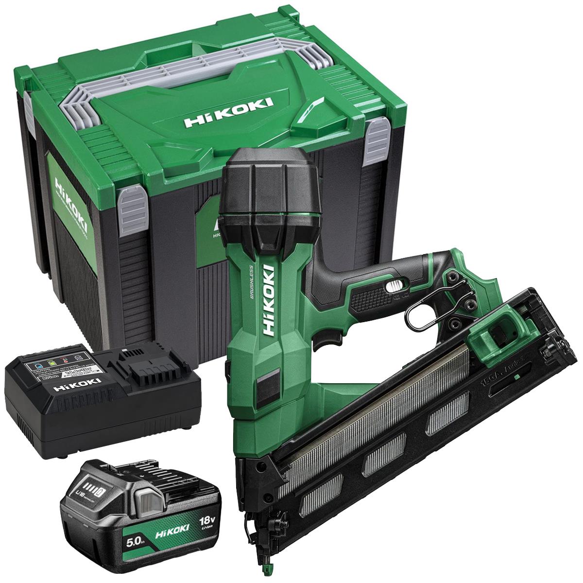 HiKOKI NT1865DAAW9Z 18V 15G Angled Finishing Nailer With 1 x 5.0Ah Battery Charger & Case