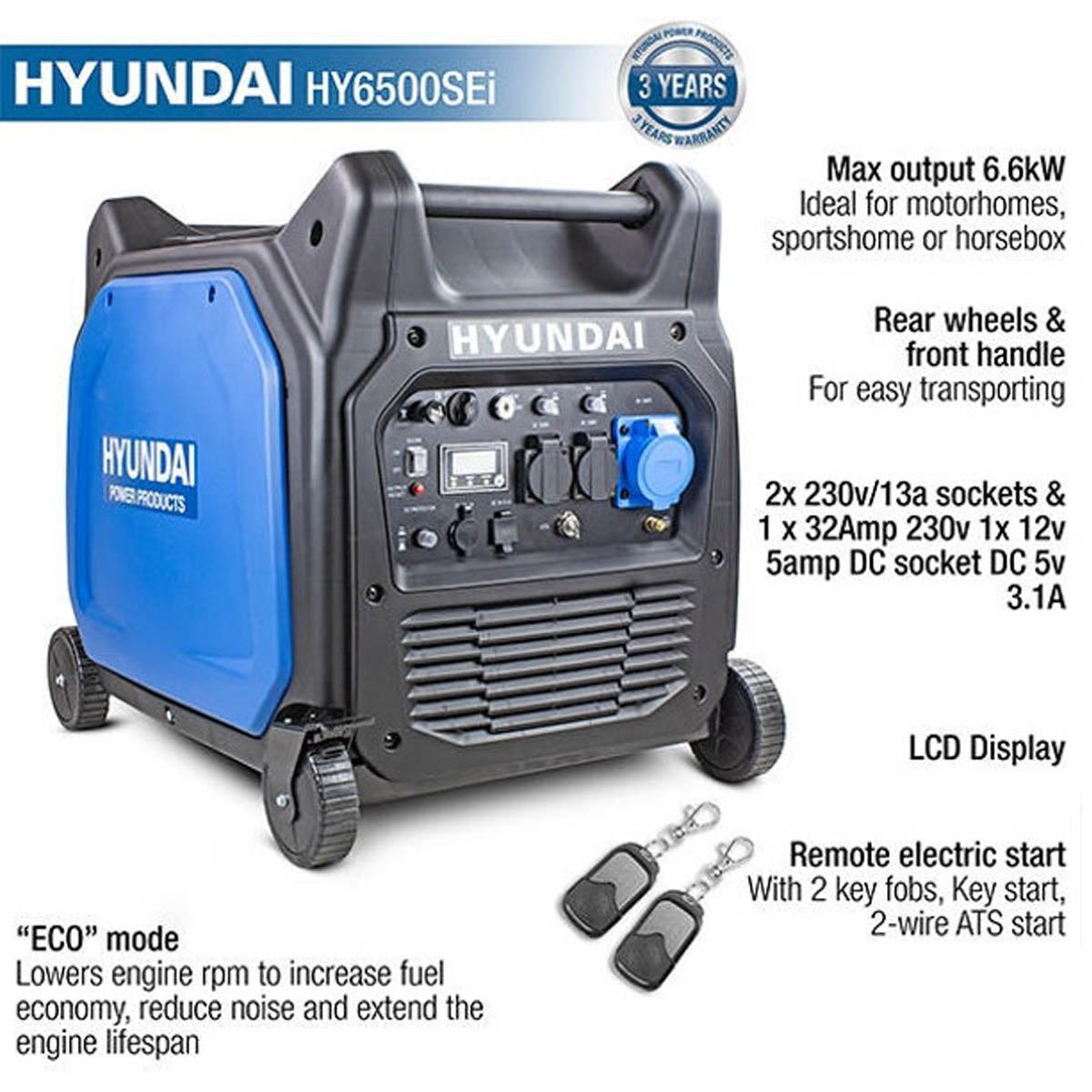 Hyundai HY6500SEi 4-Stroke Petrol Portable Inverter Generator 6600W/230V