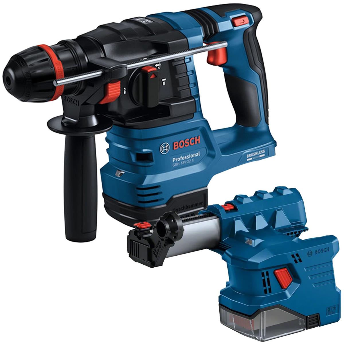 Bosch GBH 18V-22 X 18V Brushless SDS+ Rotary Hammer with GDE 18V-12 Dust Extractor Attachment