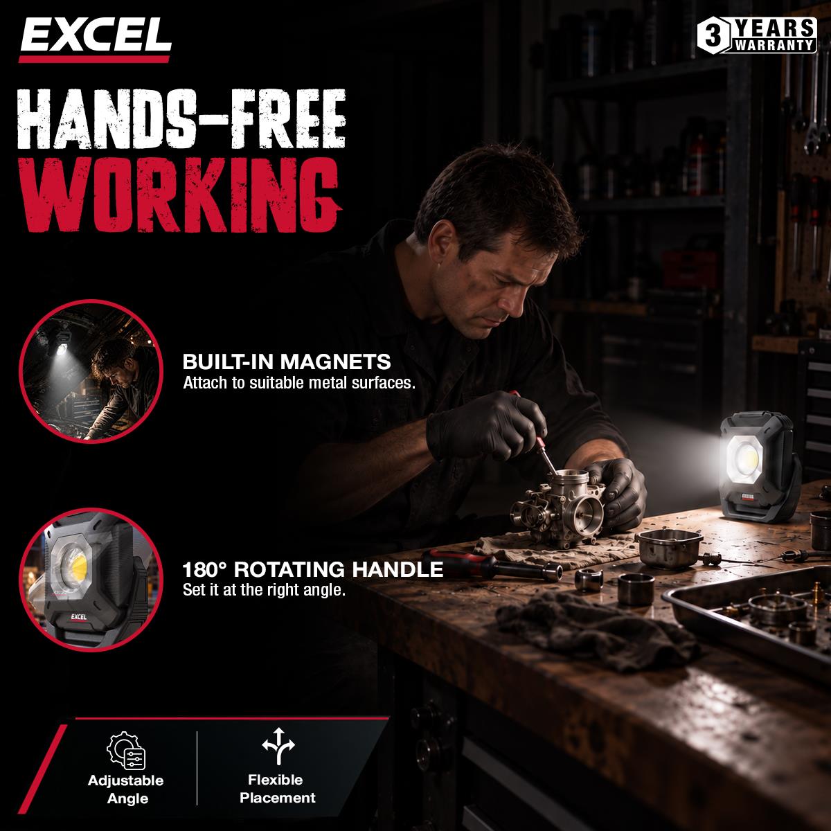 Excel 800 Lumens LED Magnetic Rechargeable Mini Work Light
