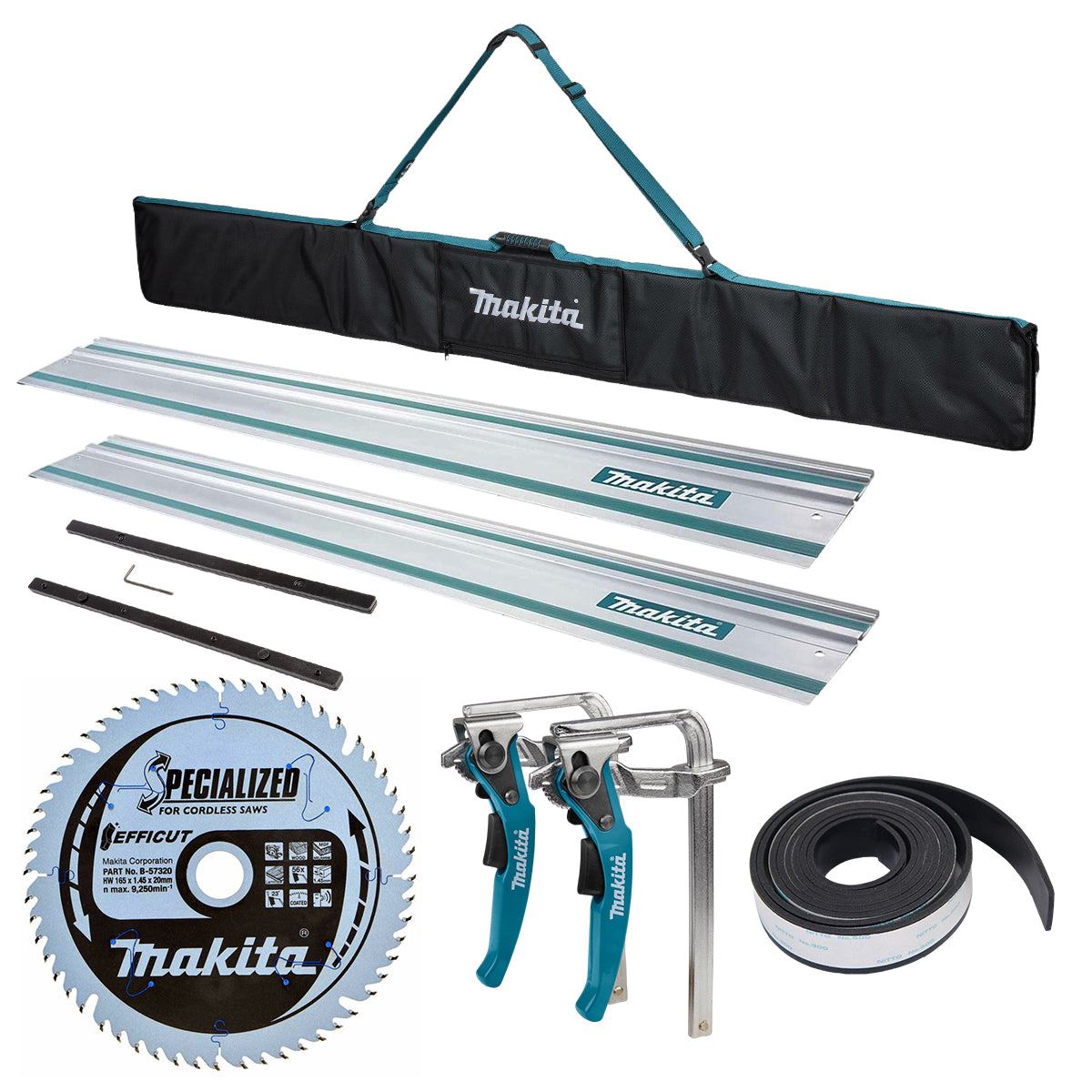 Makita 199141-8 1.5m Plunge Saw Guide Rail With Connector, Bag, Clamp Set, 56T Blade, Rubber