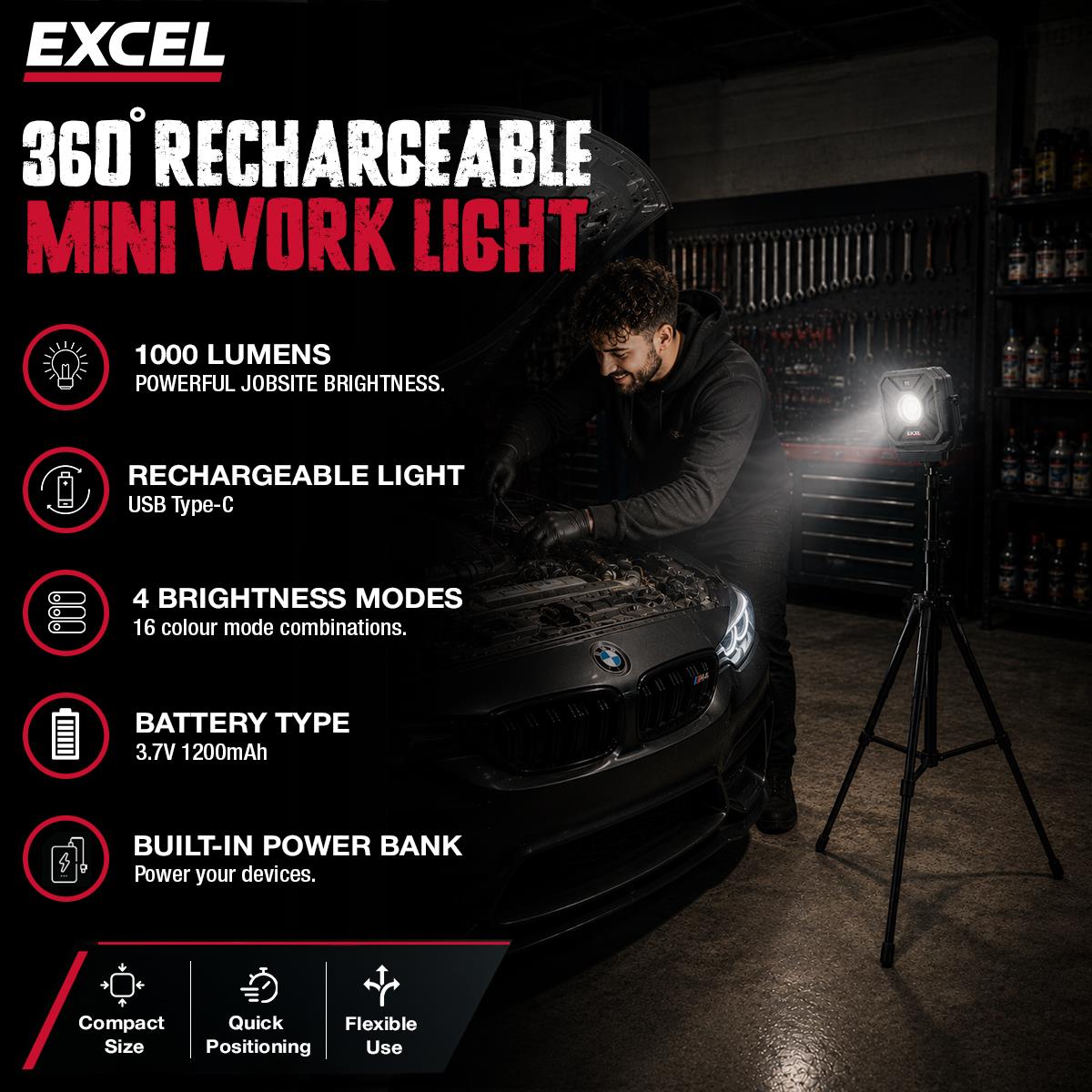 Excel 1000 Lumens LED Magnetic Rechargeable Work Light
