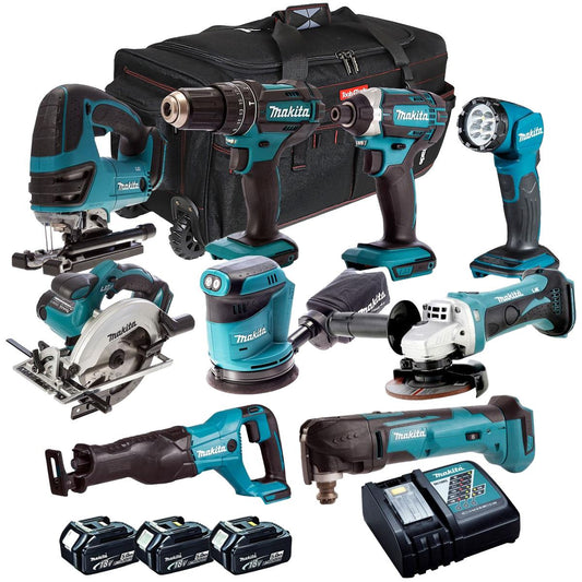 Makita 18V 9 Piece Power Tool Kit with 3 x 5.0Ah Batteries & Charger T4TKIT-318