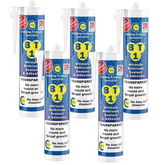 C-TEC BT1 290ml Ultimate Bathroom Sealant & Adhesive Transparent Pack of 5