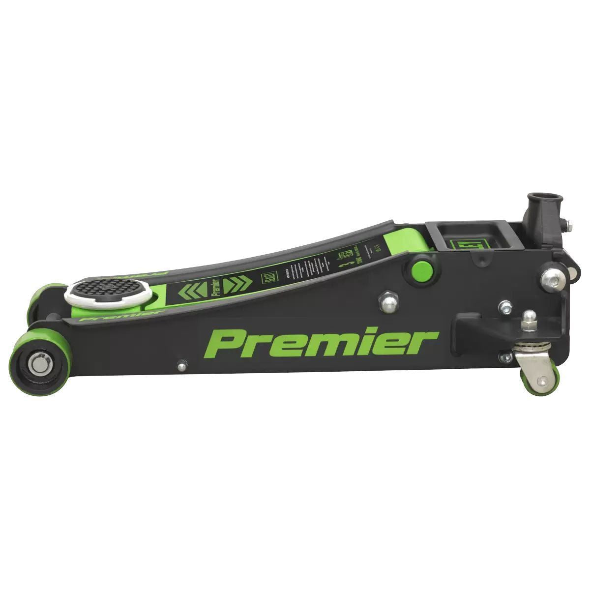Sealey 3040AG Trolley Jack 3tonne Workshop Rocket Lift Green PU Wheels