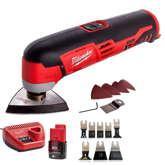 Milwaukee M12C12MT-0 M12 12V Sub Compact Multi-Tool With 1 x 2.0Ah Battery Charger & 8 pieces Accessories Set