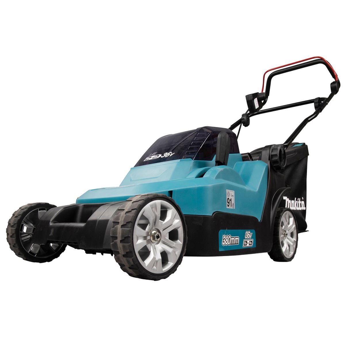 Makita DLM382PT2 36V LXT Cordless 38cm Lawn Mower With 2 x 5.0Ah Batteries & Charger