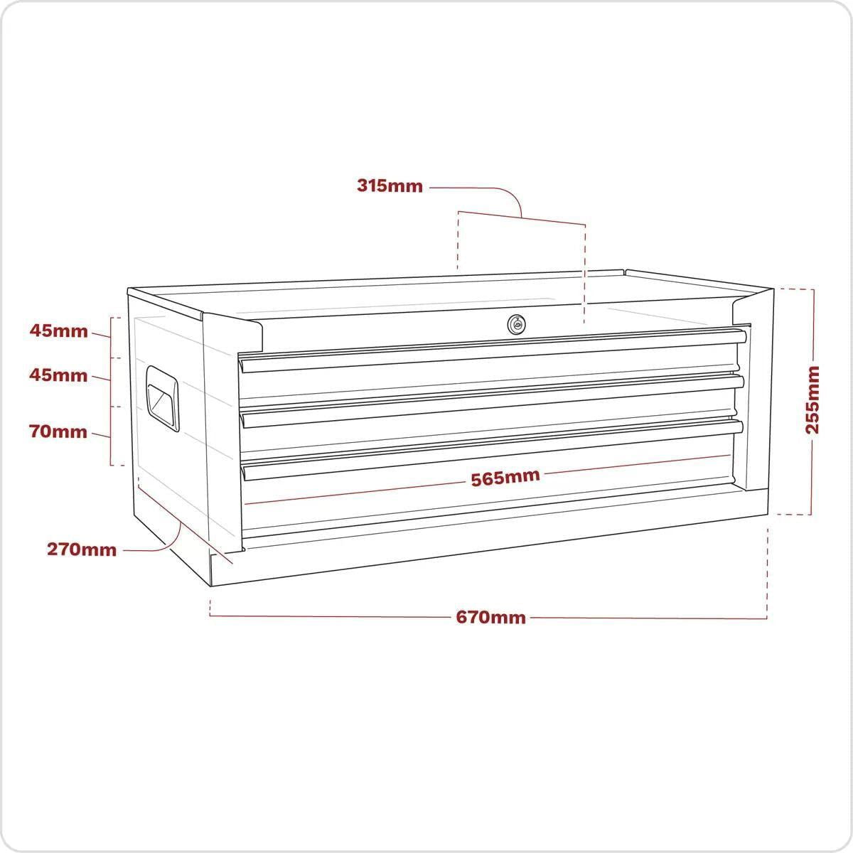 Sealey AP223B Mid-Box 3 Drawer with Ball-Bearing Slides-Black