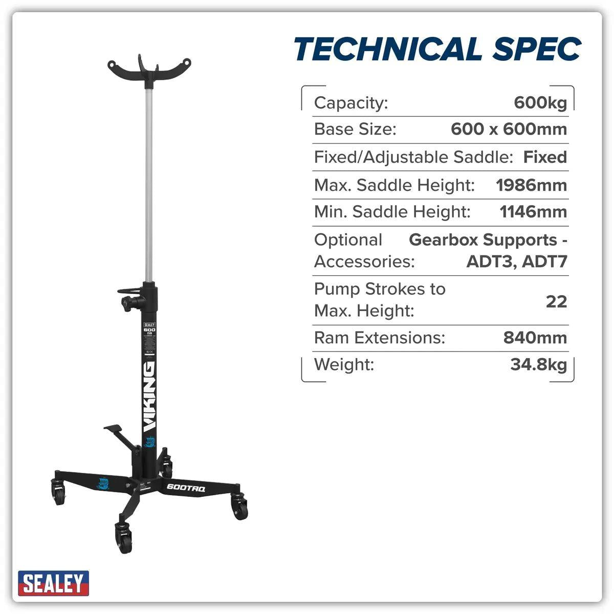 Sealey 600TRQ Transmission Jack 0.6tonne Vertical Rocket Lift