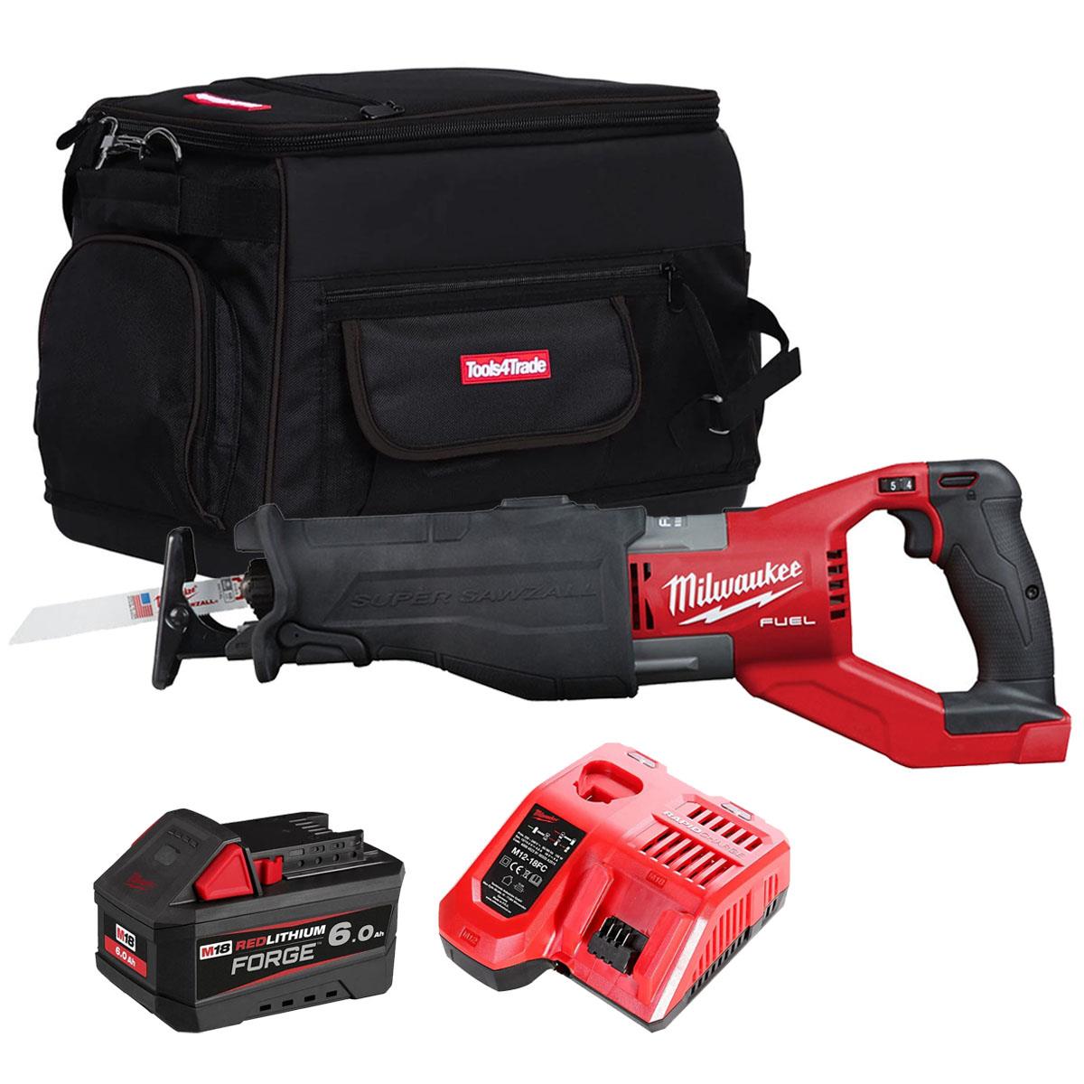 Milwaukee M18FSX-0 18V M18 FUEL Sawzall Reciprocating Saw with 1 x 6.0Ah Battery Charger & Bag
