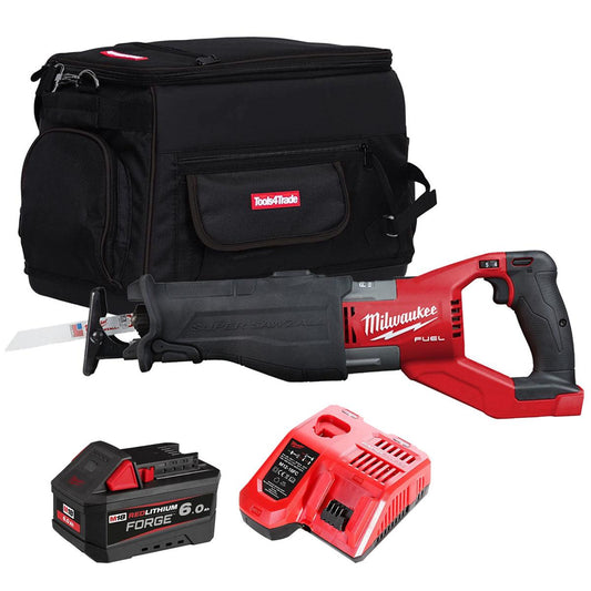 Milwaukee M18FSX-0 18V M18 FUEL Sawzall Reciprocating Saw with 1 x 6.0Ah Battery Charger & Bag