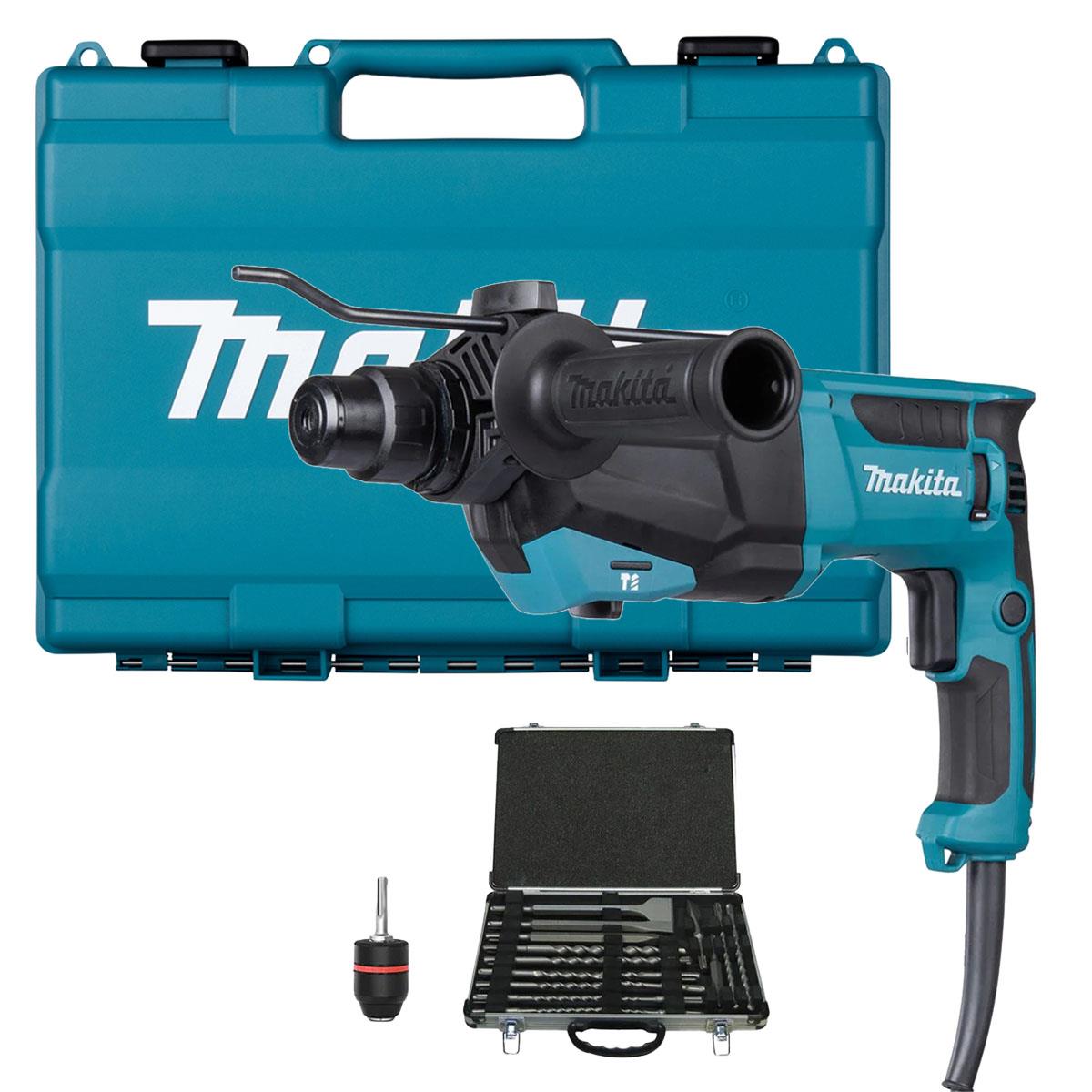 Makita HR2670/1 26mm SDS+ Rotary Hammer Drill With D-21200 17 Piece Drill Set + 13mm Keyless Chuck