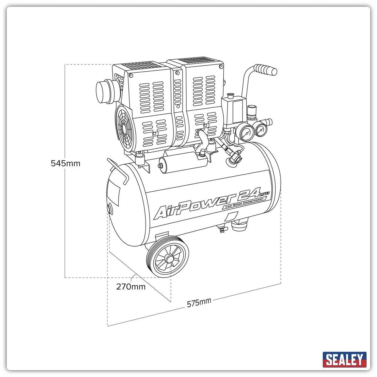 Sealey SAC2400S 24L Low Noise Oil Free Direct Drive Air Compressor 1hp 230V/13A