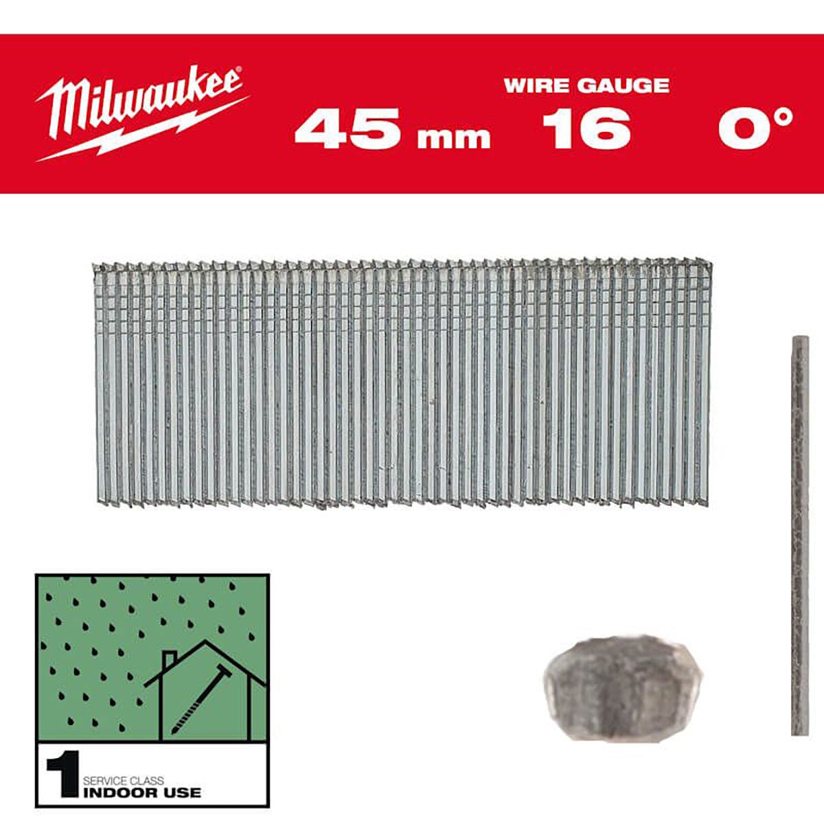 Milwaukee Finishing Nail Galvanized 16G / 0° / 45mm / G / SC1 2500 Piece 4932498315