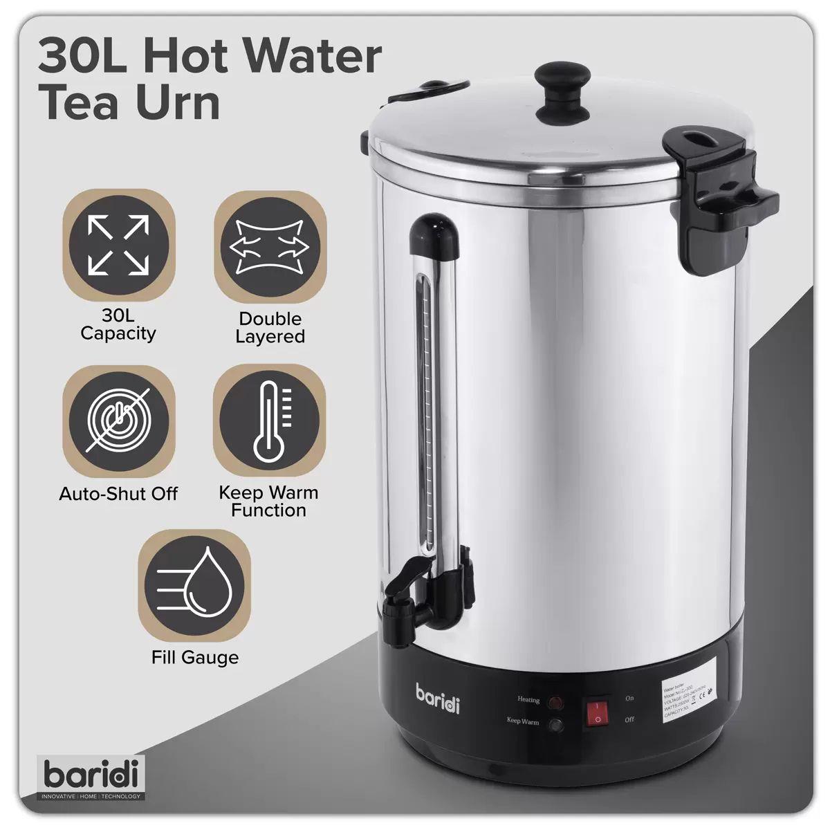 Sealey DH388 Baridi Hot Water Boiler, Tea Urn 30L Capacity Stainless Steel 240V