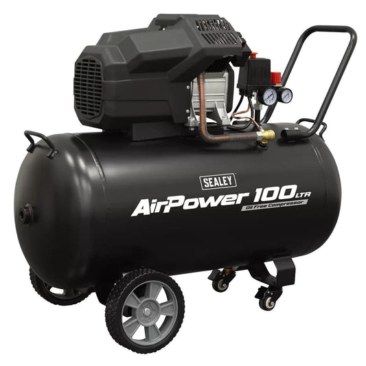 Sealey SAC10002 Air Compressor 100L V-Twin Oil Free Direct Drive 3hp/230V