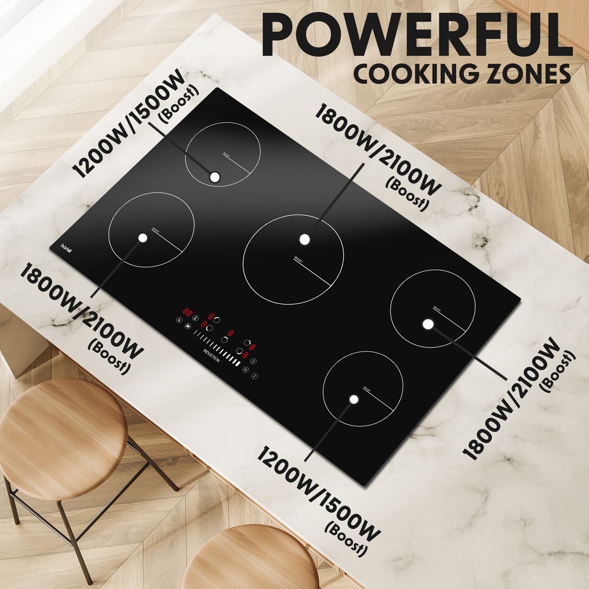 Sealey DH180 Baridi Integrated Induction Hob with 5 Cooking Zones 90cm 9300W Output