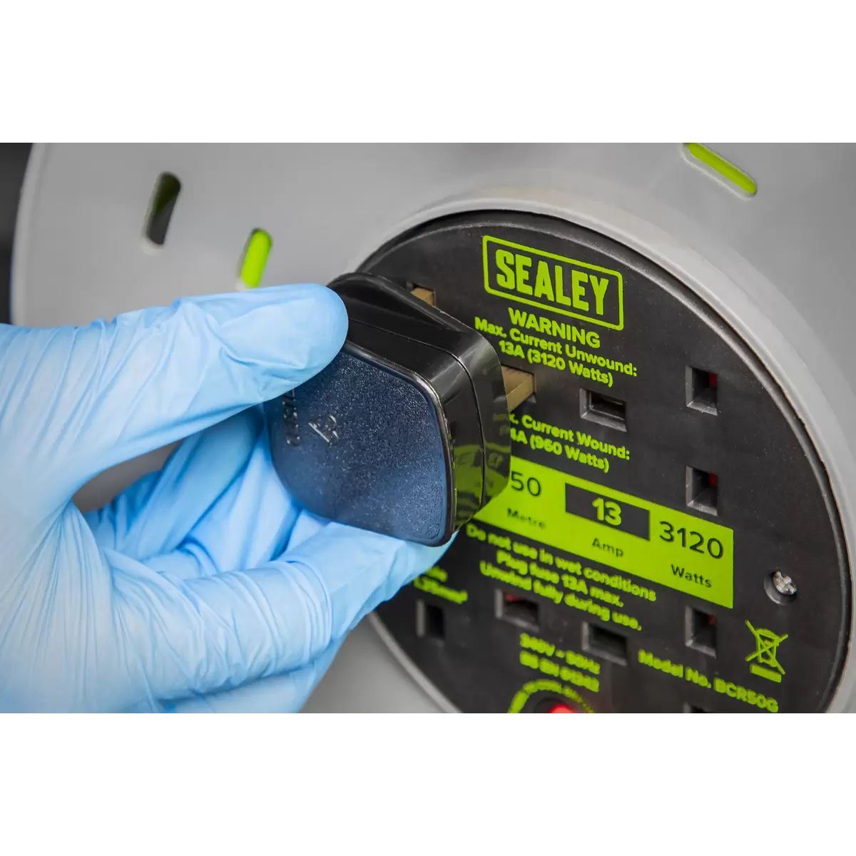 Sealey BCR50G 50m Cable Reel with Thermal Trip 4 x 230V