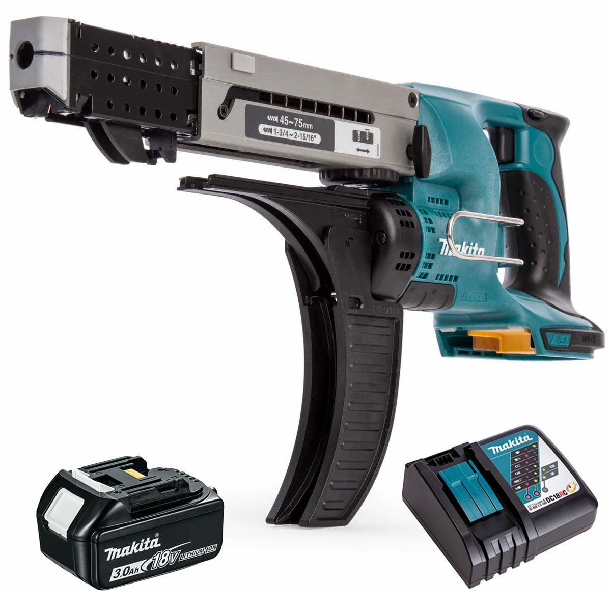 Makita DFR750Z 18V LXT Auto Feed Screwdriver with 1 x 3.0Ah Battery & Charger