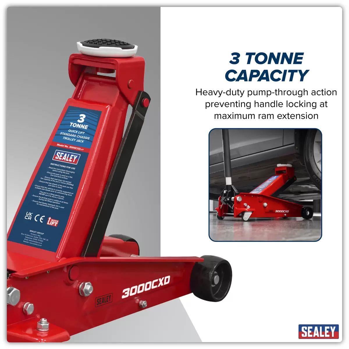 Sealey 3000CXD Trolley Jack 3 Tonne Ton Standard Chassis Car Van Garage