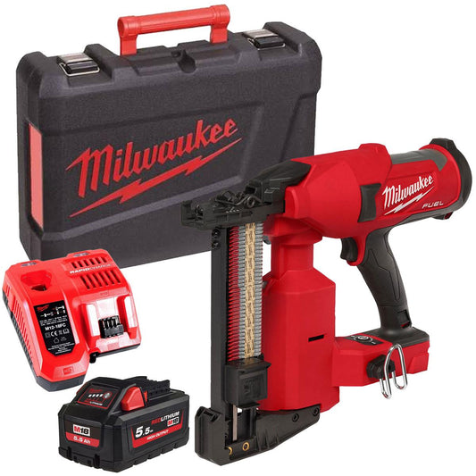 Milwaukee M18FFUS-0C 18V Fuel Brushless Fencing Stapler with 1 x 5.5Ah Battery Charger & Case