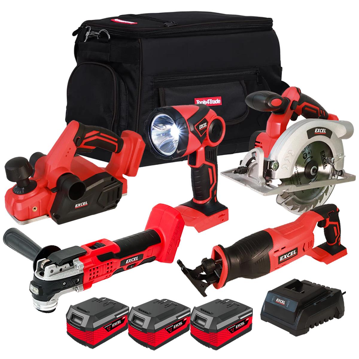 Excel 18V 5 Piece Power Tool Kit with 3 x 4.0Ah Batteries EXL10193