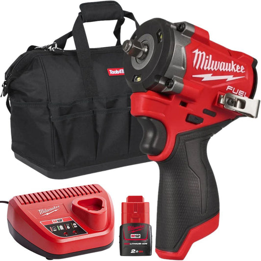Milwaukee M12FCIWF38G3-0 12V M12 FUEL Brushless 3/8" Impact Wrench with 1 x 2.0Ah Battery Charger & Bag