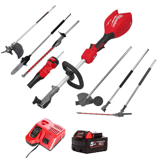 Milwaukee M18FOPH2-0 FUEL 18V Brushless Power Head with 1 x 5.0Ah Battery, Charger & Full Quik-Lok Attachment Kit