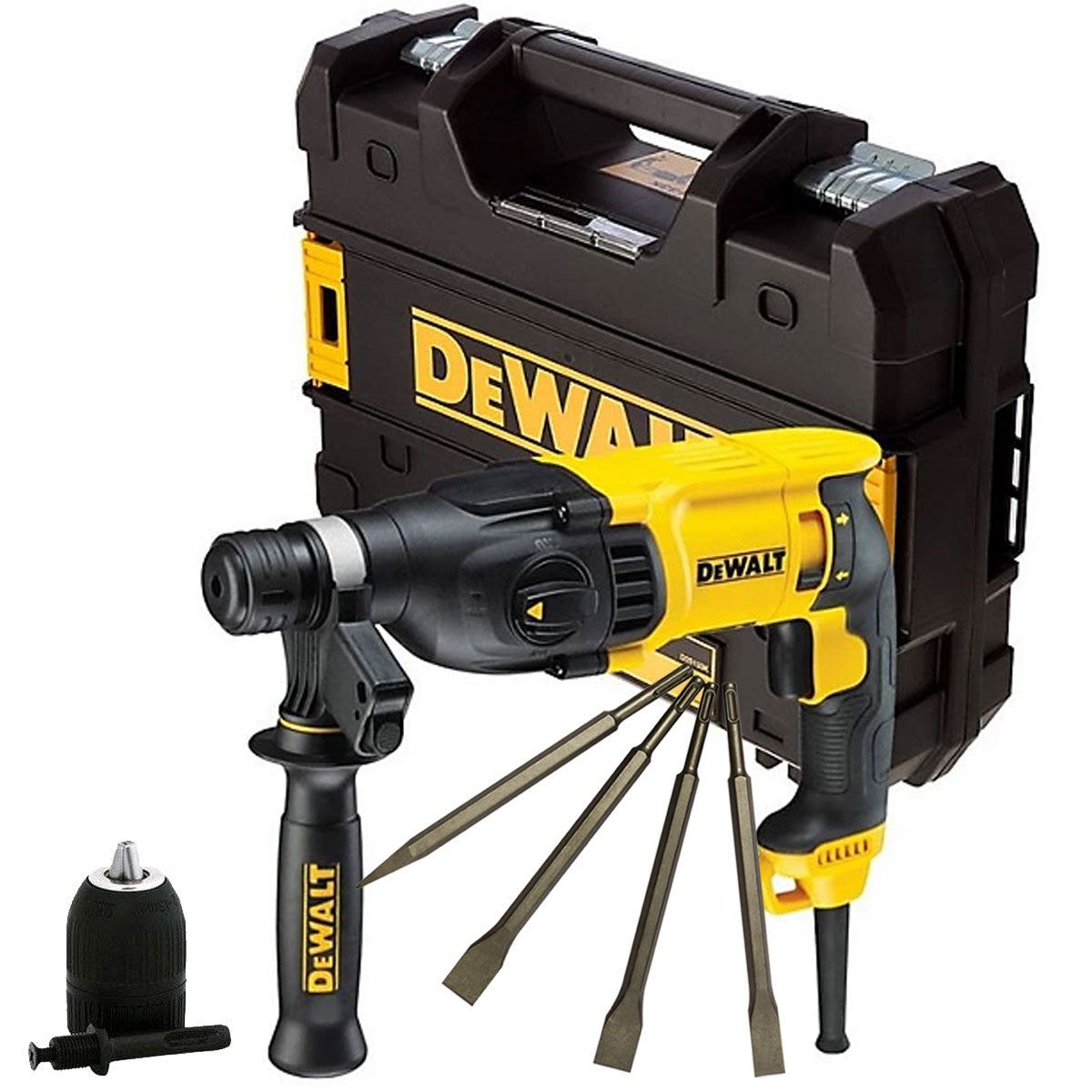 Dewalt D25133K 3 Mode SDS+ Rotary Hammer 240V with 4 Piece Chisel Set + Keyless Chuck