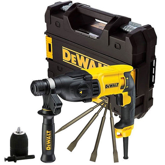 Dewalt D25133K 3 Mode SDS+ Rotary Hammer 240V with 4 Piece Chisel Set + Keyless Chuck