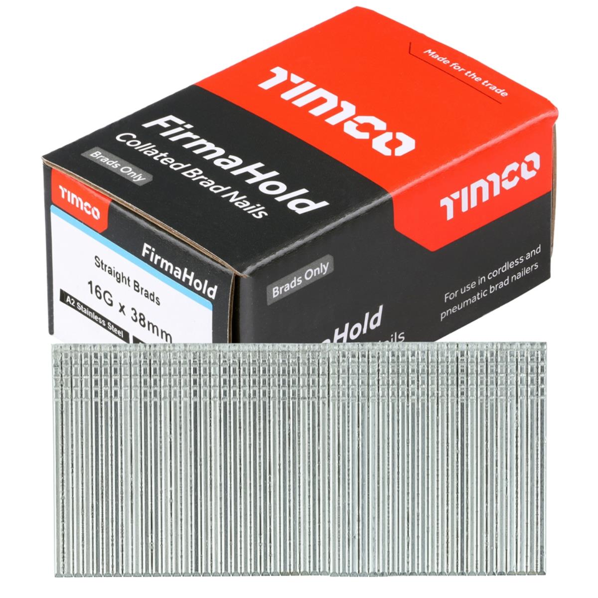 FirmaHold 38mm A2 Stainless Steel 16 Gauge 2000 Straight Collated Brad Nails BSS1638