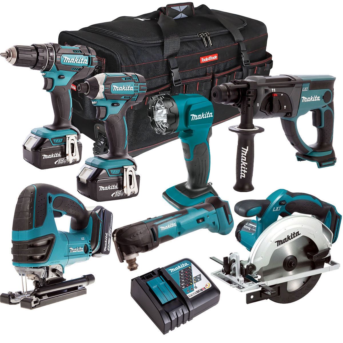 Makita 18V 7 Piece Cordless Kit with 3 x 5.0Ah Batteries & Charger T4TKIT-205