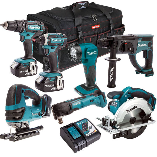 Makita 18V 7 Piece Cordless Kit with 3 x 5.0Ah Batteries & Charger T4TKIT-205