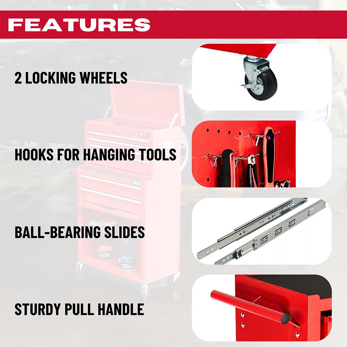 Excel Roller Tool Chest Cabinet 8 Drawers Storage Toolbox Red
