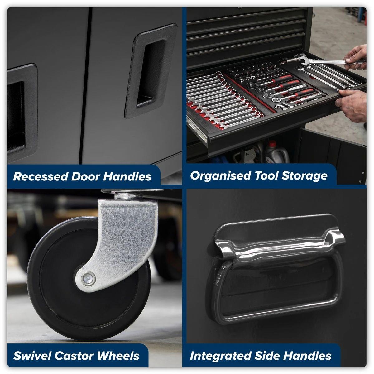 Sealey AP2200BKSTACK American PRO Topchest, Mid-Box Tool Chest & Rollcab Stack 9 Drawer Black