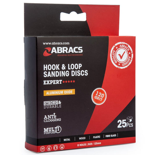 Abracs Hook & Loop 125mm Sanding Discs 8 Holes 120G Pack of 25 ABHL8125120