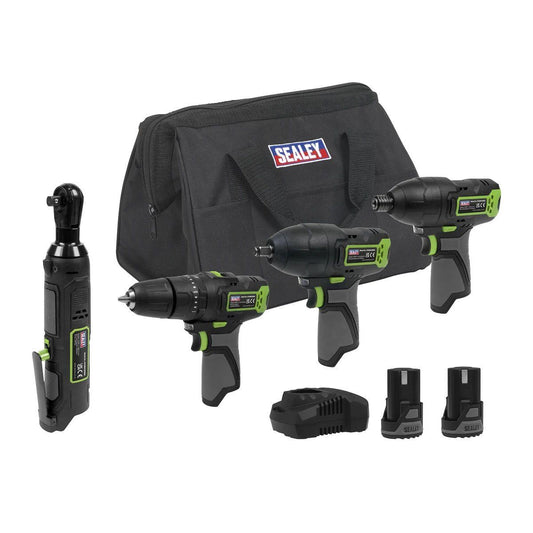 Sealey CP108VCOMBO2EU 4 x SV10.8 Series Cordless Combo Kit With 2 x 2Ah Batteries & Fast Charge in Canvas Tool Storage Bag
