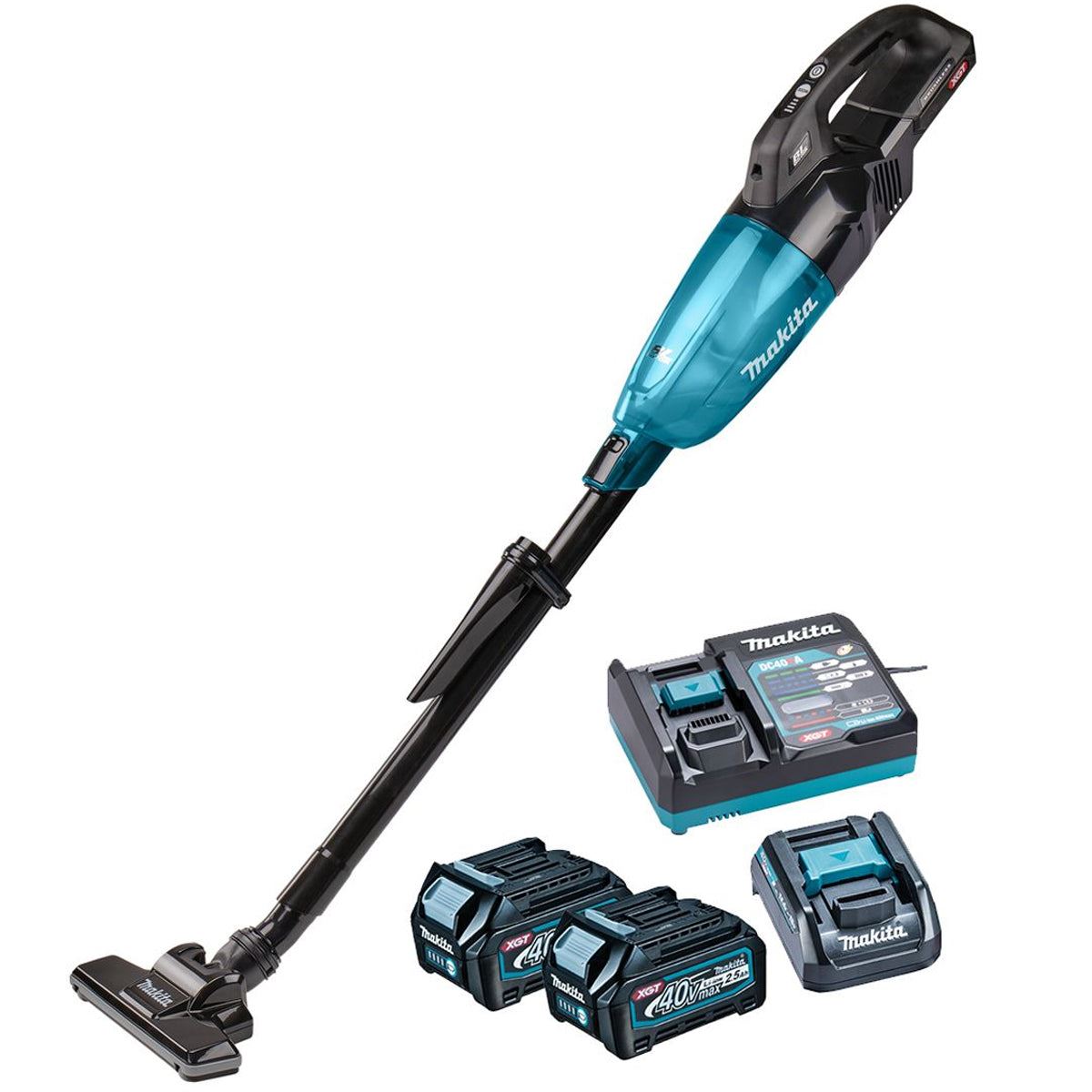 Makita CL001GD225 40V Max XGT Brushless Vacuum Cleaner With 2 x 2.5Ah Battery, Charger & Adaptor